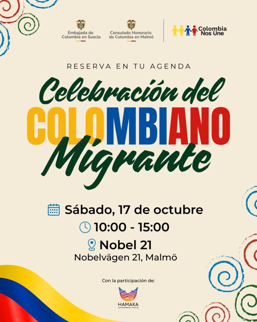 Invitación al Día del Colombiano Migrante en Malmö de la Embajada de Colombia en Suecia