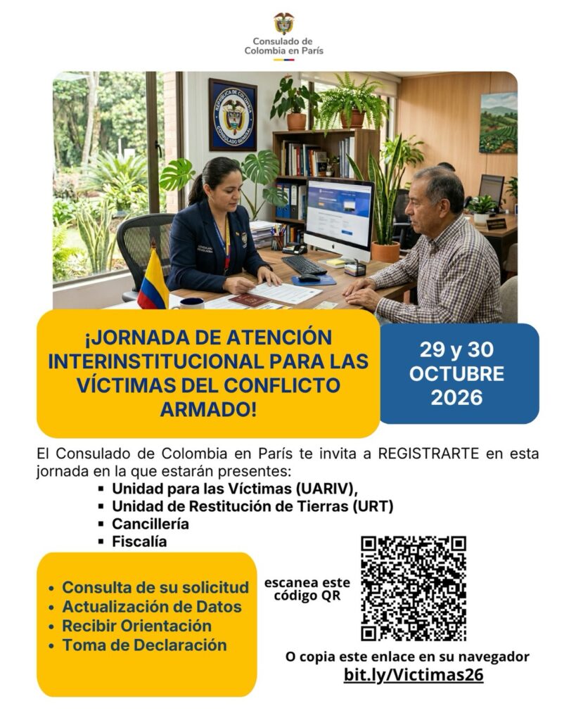 Jornada de atención interinstitucional para víctimas en el Consulado de Colombia en París