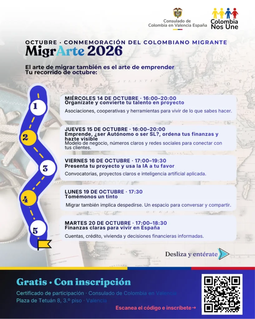 MIGRARTE 2026, ciclo de encuentros del Consulado de Colombia en Valencia